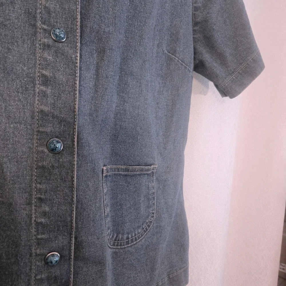Excitation Womens Blue Denim Short Sleeve Button Front‎ Shirt Size Medium NWT